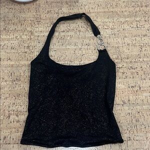 Bershka Black Sparkle Halter Tank Top